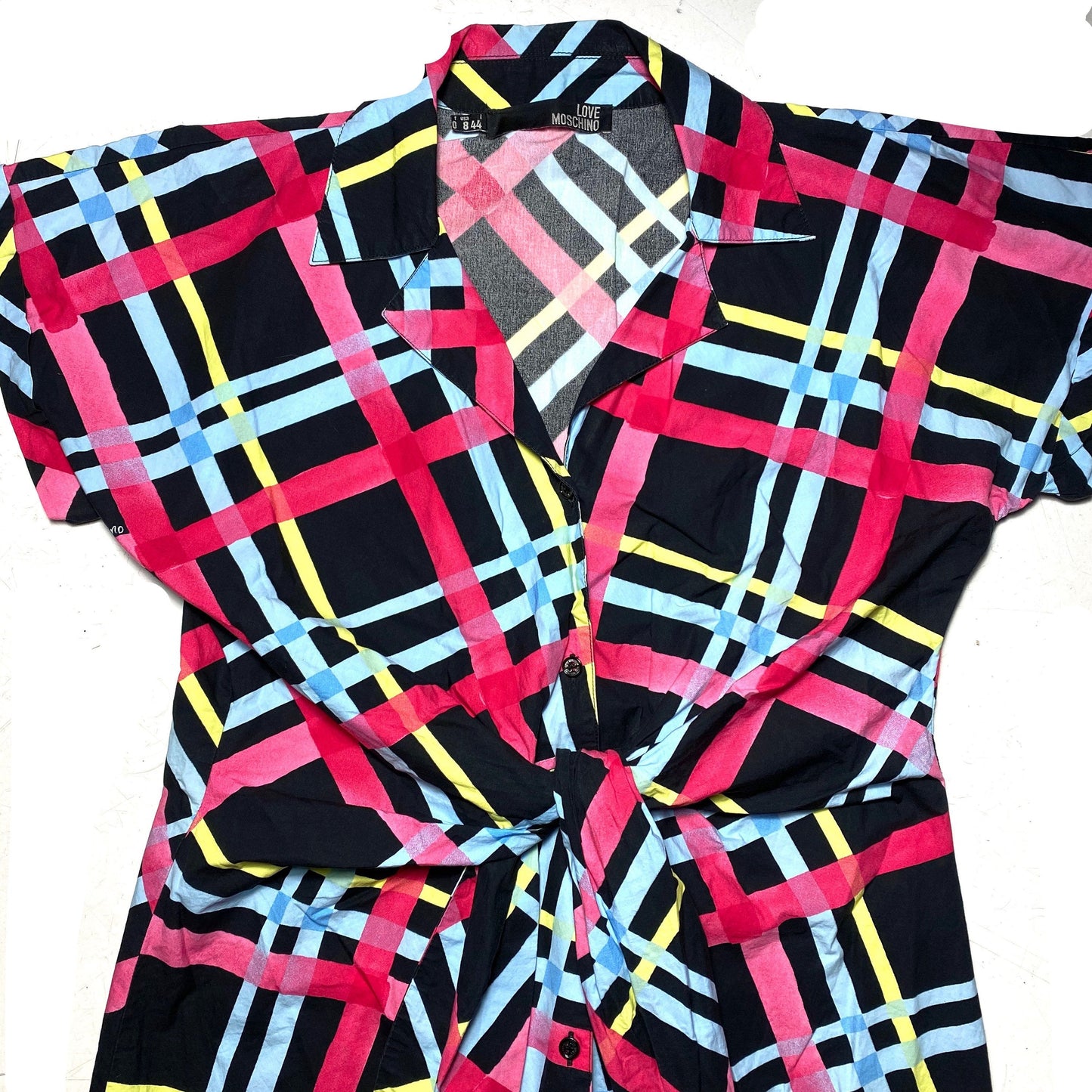 Love Moschino colorful checkered allover blouse, usable as dress too, 90s Italy great condition