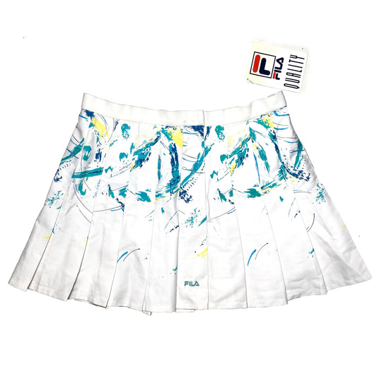 Fila vintage 90s white cotton pleated tennis/ skater skirt with abstract print, new with tags