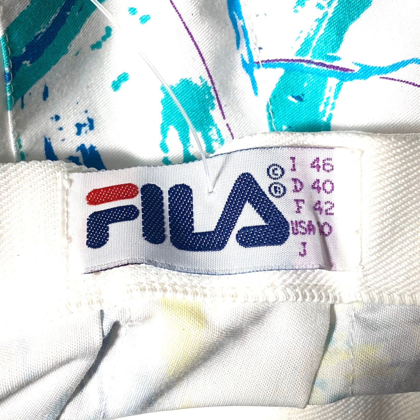 Fila vintage 90s white cotton pleated tennis/ skater skirt with abstract print, new with tags