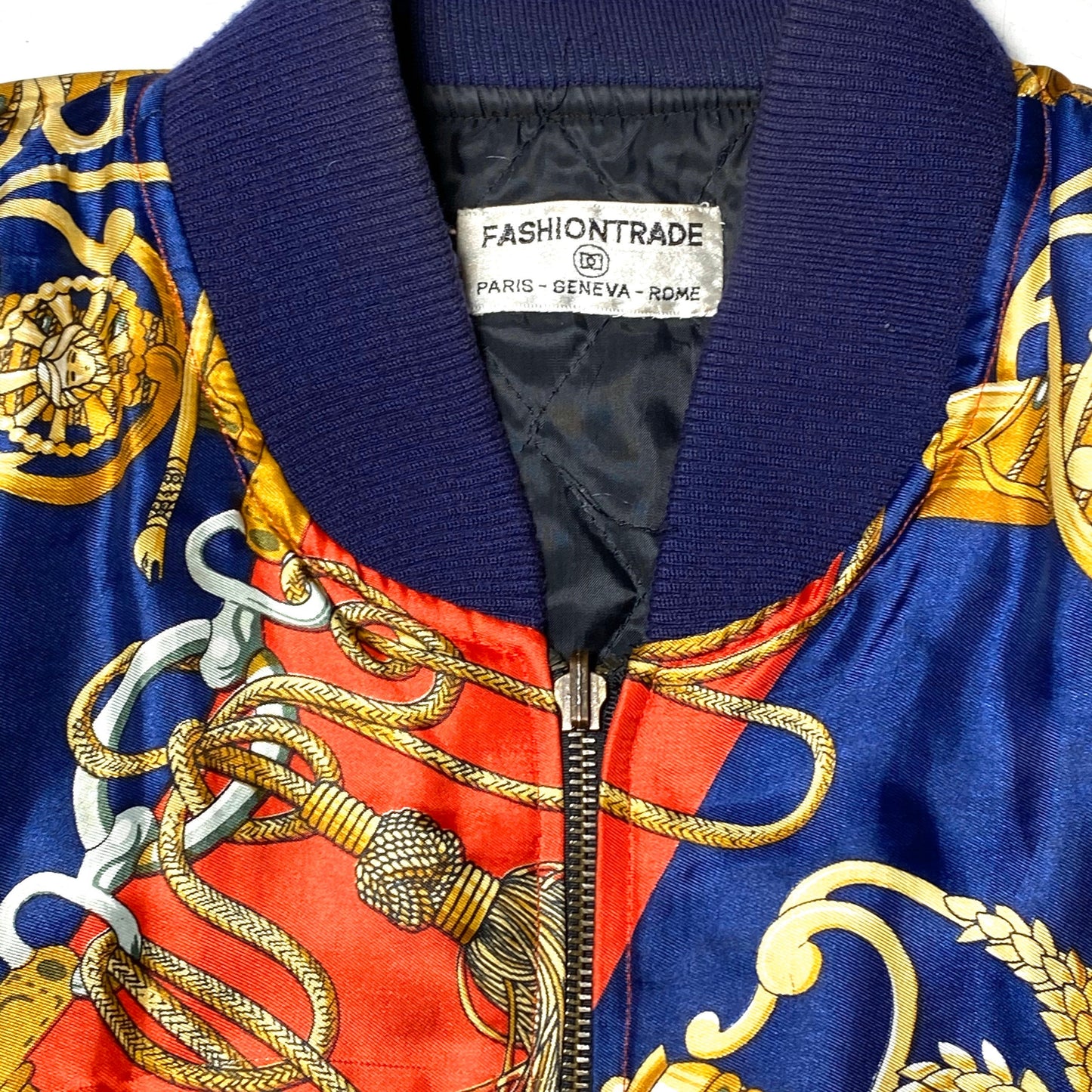 Baroque bomber jacket, hermes print blue/navy with golden swords, great condition