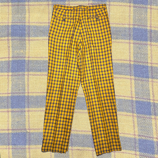 Luciano Barbera 100% Linen checkered yellow/blue trousers, elegant cut, NOs 90s