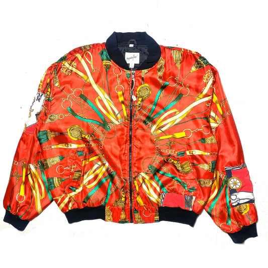 Jaqueline Ferrar red satin Hermes style print bomber jacket, 1980s great condition