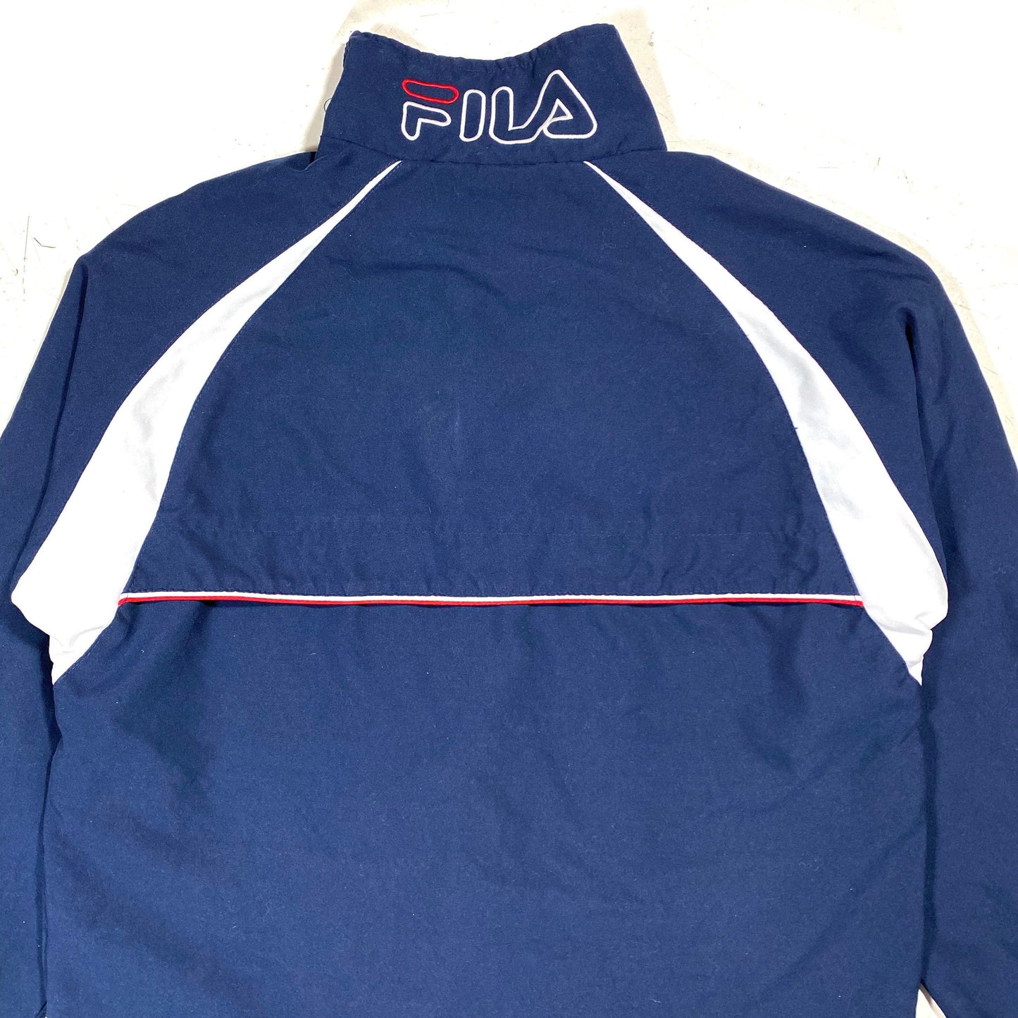 Fila 1990s flagship colors navy tracktop jacket made in Italy sz LB (ladies S/M)