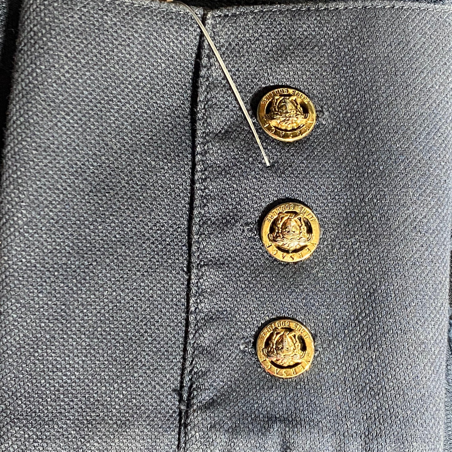 Versace Jeans military style navy cotton canvas blouse full of patches & medusa buttons, 90s Italy mint