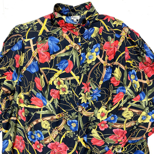 Goldner Schnitt baroque floral blouse with high collar, 1970s Germany mint