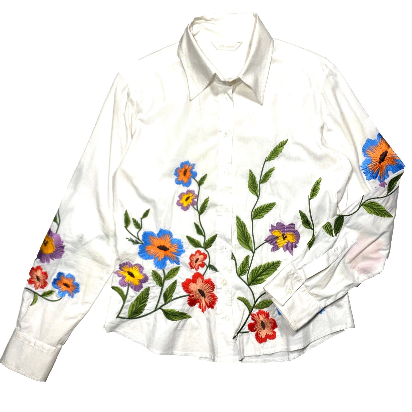 Sabbiarosa white slim fit blouse with colorful floral embroidery, great condition sz 42