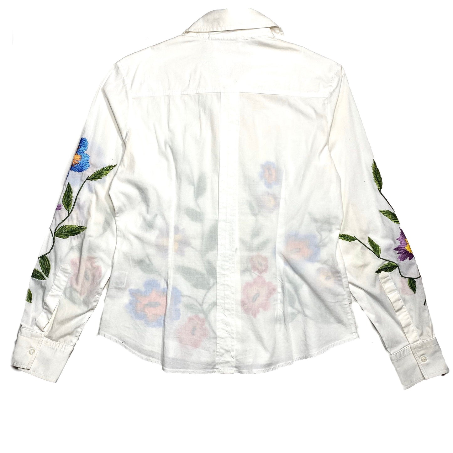 Sabbiarosa white slim fit blouse with colorful floral embroidery, great condition sz 42