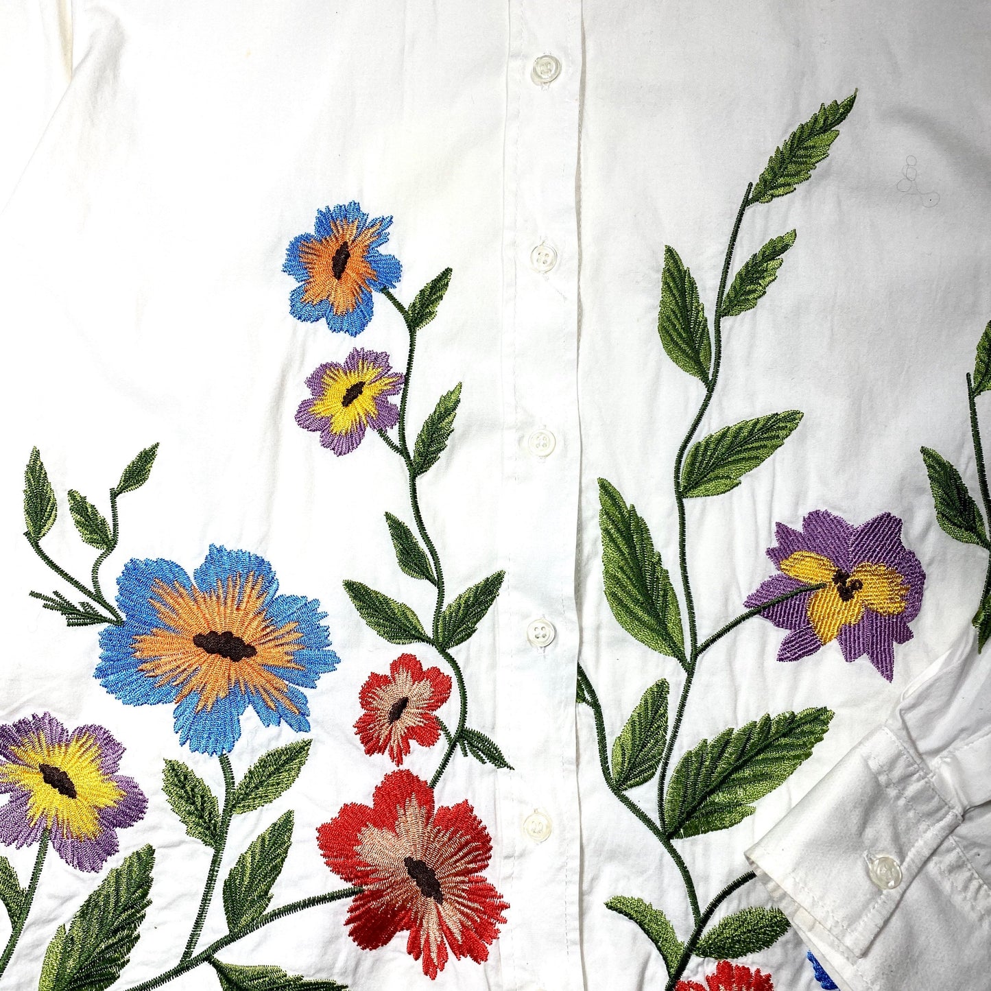 Sabbiarosa white slim fit blouse with colorful floral embroidery, great condition sz 42