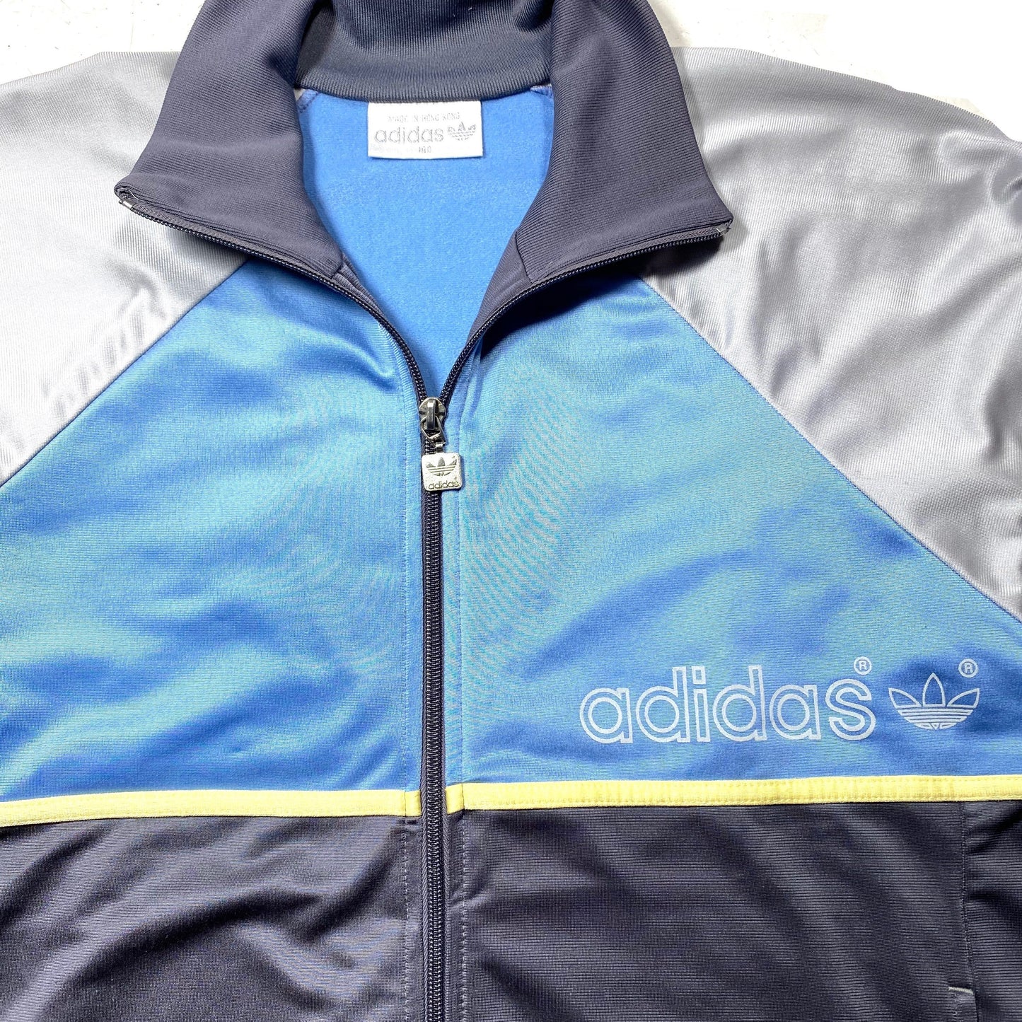 Adidas 90s grey/silver/sky blue tracktop jacket made in Hong Kong, mint condition sz 180 L