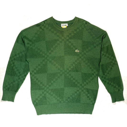 Lacoste green cotton pullover with geometrical tone on tone allover, mint condition sz 5