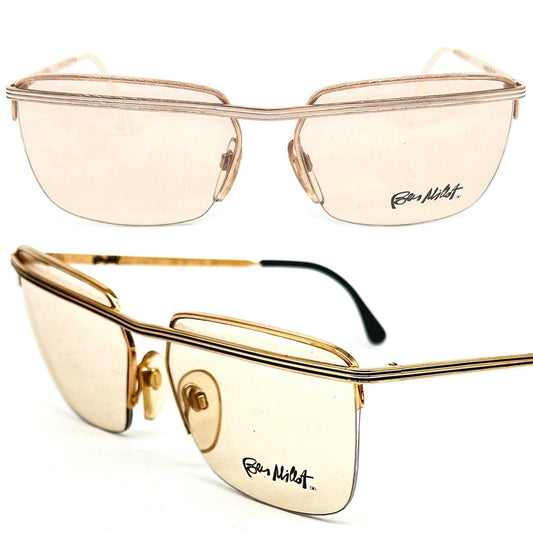 Ben Millot F400 square half rim golden metal eyeglasses frames Made in France in the 80s, 2 colors