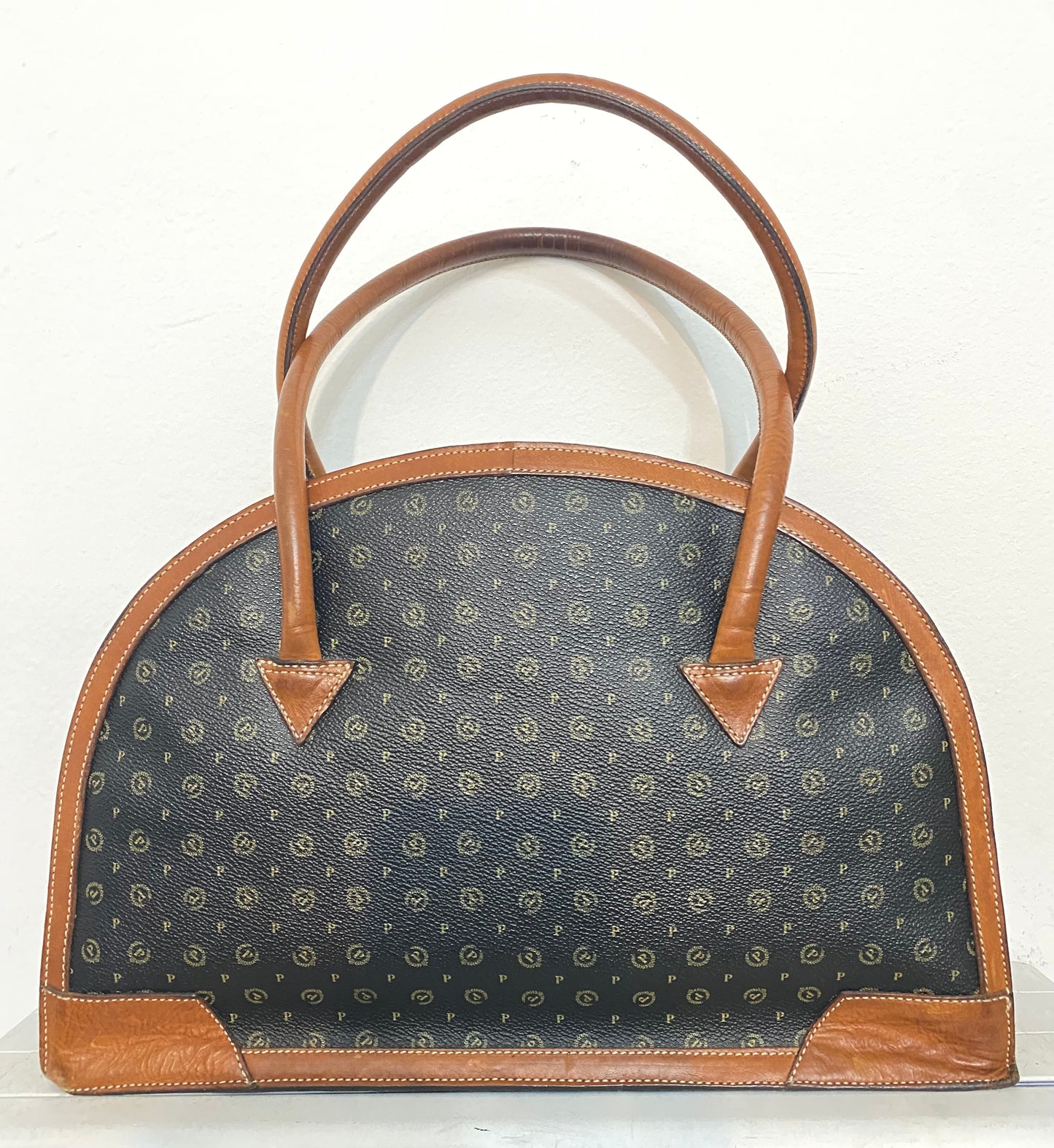 Pollini classy monogram brown 1980s hand bag, minty
