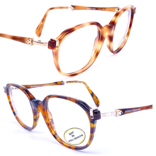 Paco Rabanne square geeky frames with steampunk details, 2 colorways NOS 80 France