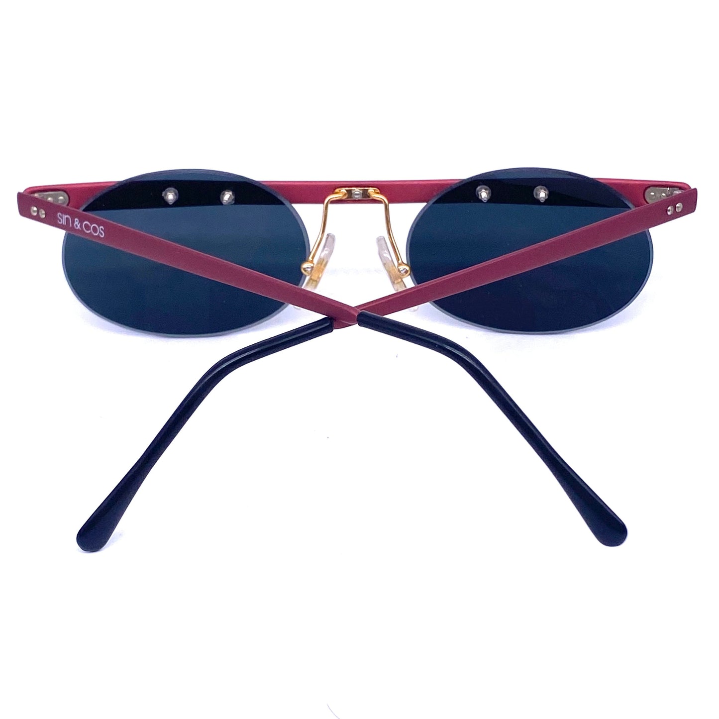 Sin&Cos red metal avant-garde oval steampunk sunglasses with flat browline, NOS 90s