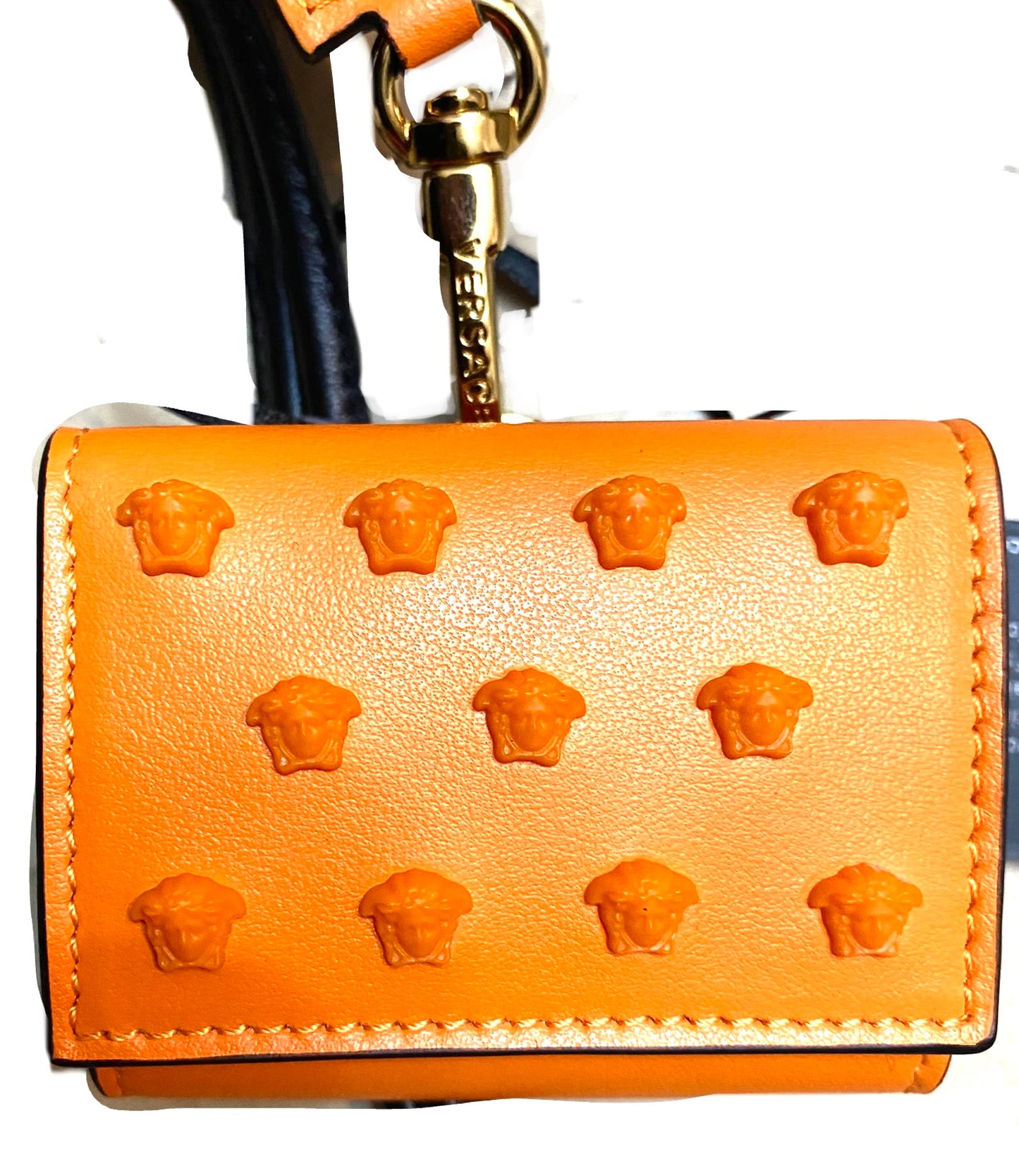 Versace micro AirPods bag orange leather with medusa studs, BNWT