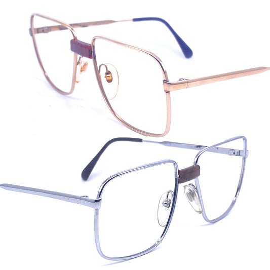 OGZ square geek metal frames w/ briar root  bridge, 1960s NOS Italy