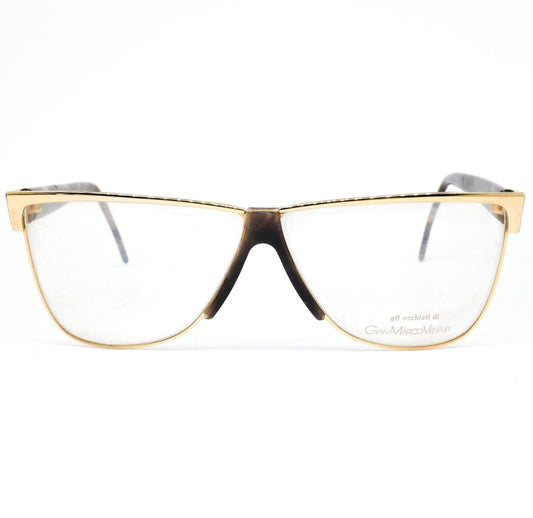 Gian Marco Venturi 012 052 golden metallic square eyeglasses frames made in Italy, NOS 1990s