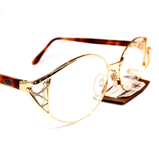 Gian Marco Venturi 034 golden metallic oval eyeglasses frames made in Italy with cut off designed hinges, NOS 1990s