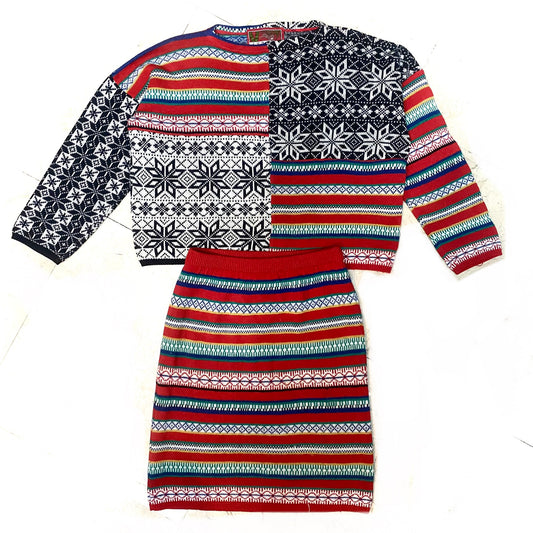 Kenzo Norwegian styke knitted 2pcs skirt top set dress, mint