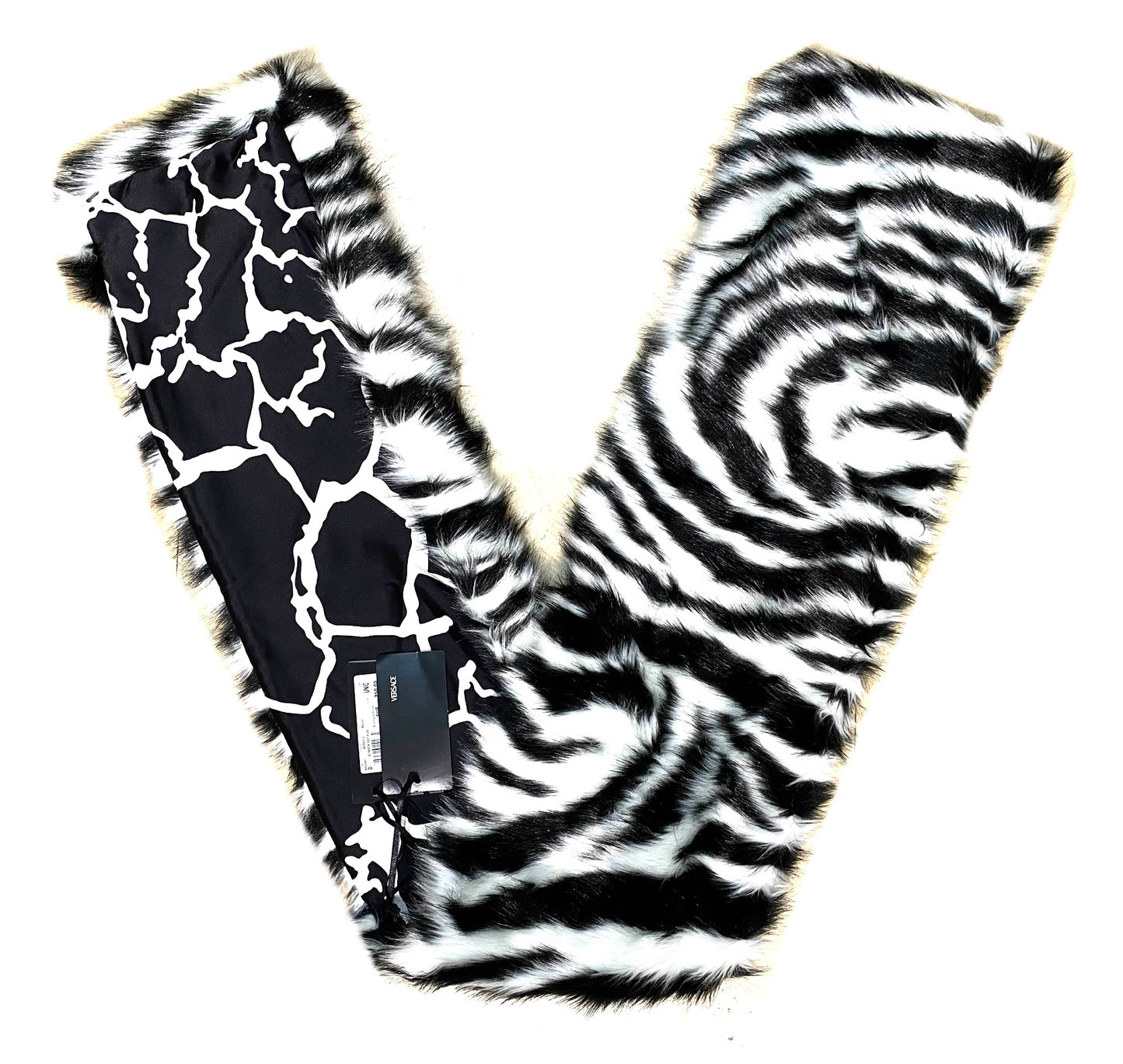 Versace faux fur & pure silk B/W animalier scarf , BNWT