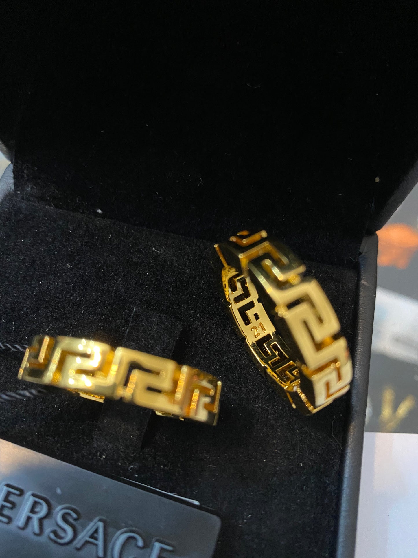 Versace iconic gold plated Greek ring, BNWT and box
