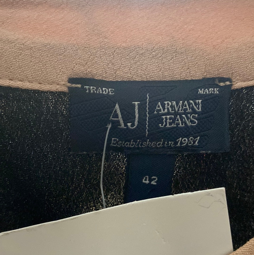 Armani Jeans stunning pink- black satin blouse with silver metallic insert, sz 42