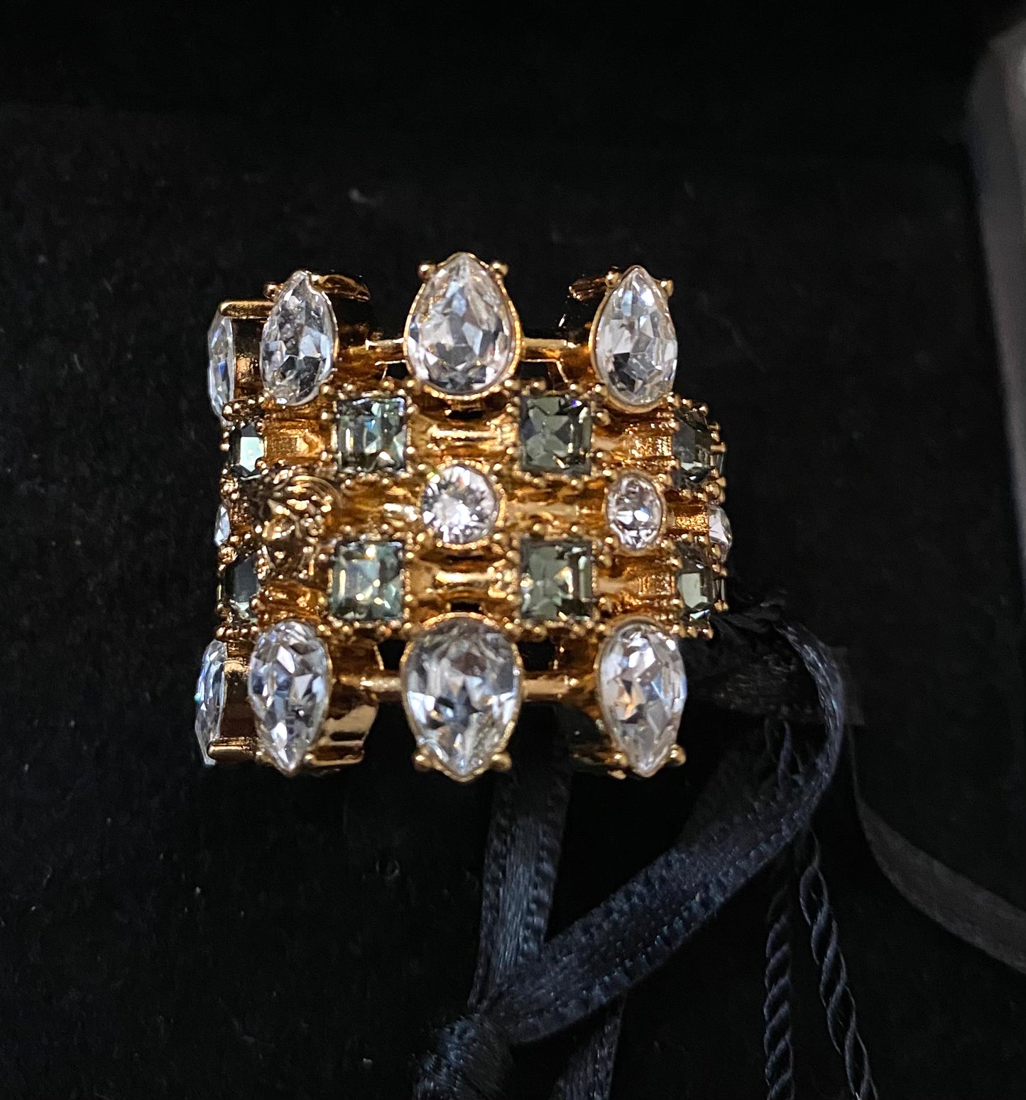 Versace chunky golden metal medusa & white/grey crystals ring, BNWT