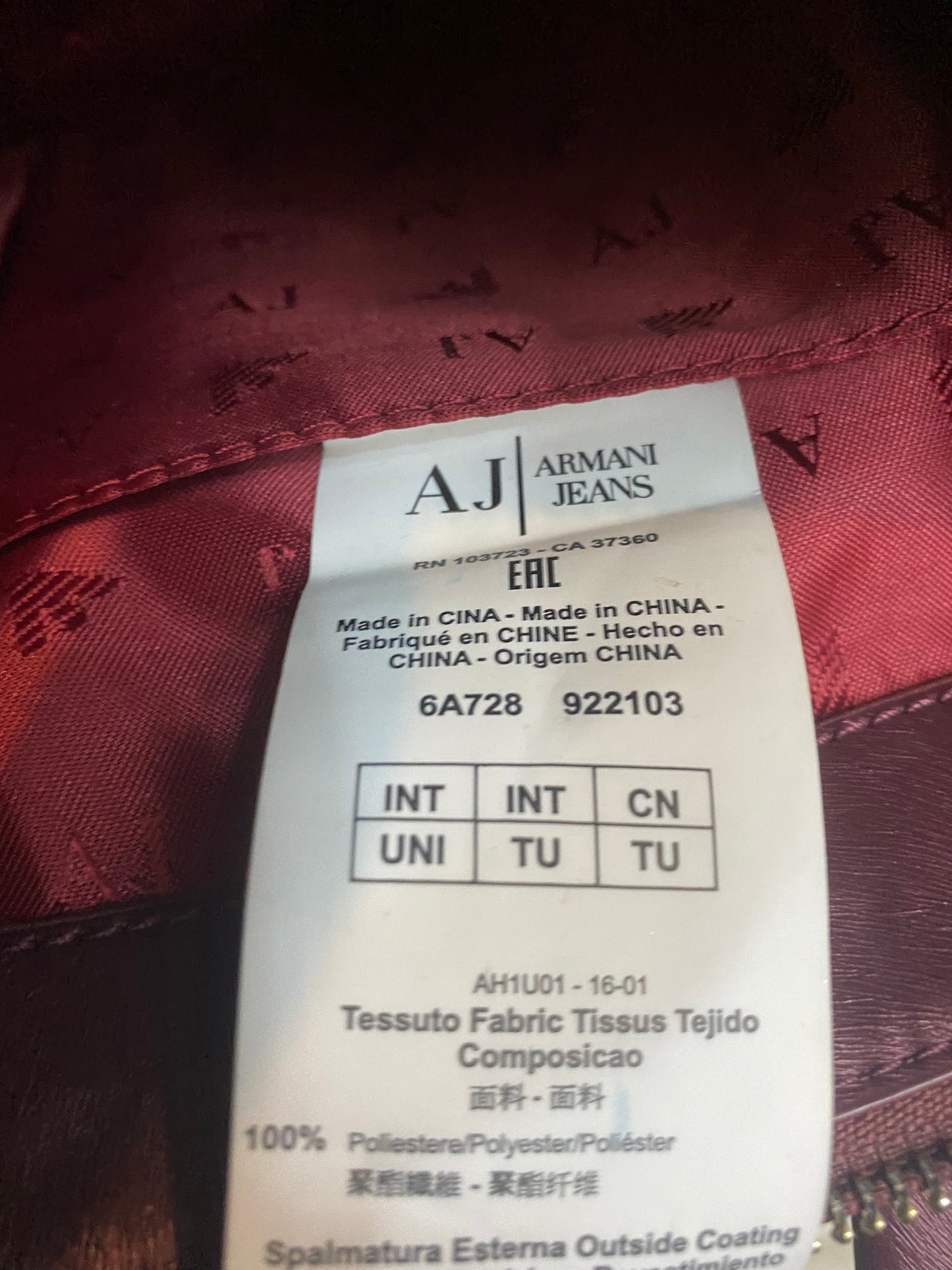 Armani Jeans burgundy vegan leather-fur bag, as new