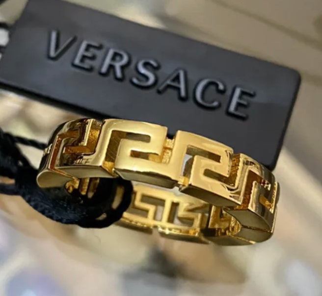 Versace iconic gold plated Greek ring, BNWT and box