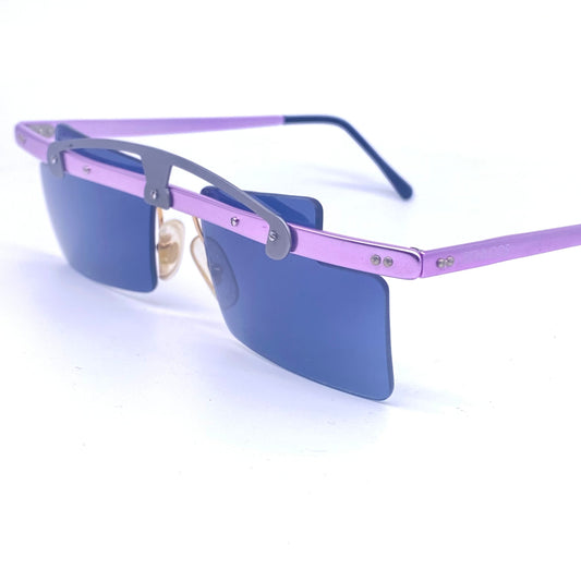 Sin&Cos square lilac metal sunglasses with silver Arch bridge, eye catching avant garde design, NOS 90s