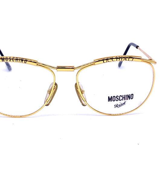 Moschino-Persol M18 golden metal frames with printed brows, 1980s NOS Italy