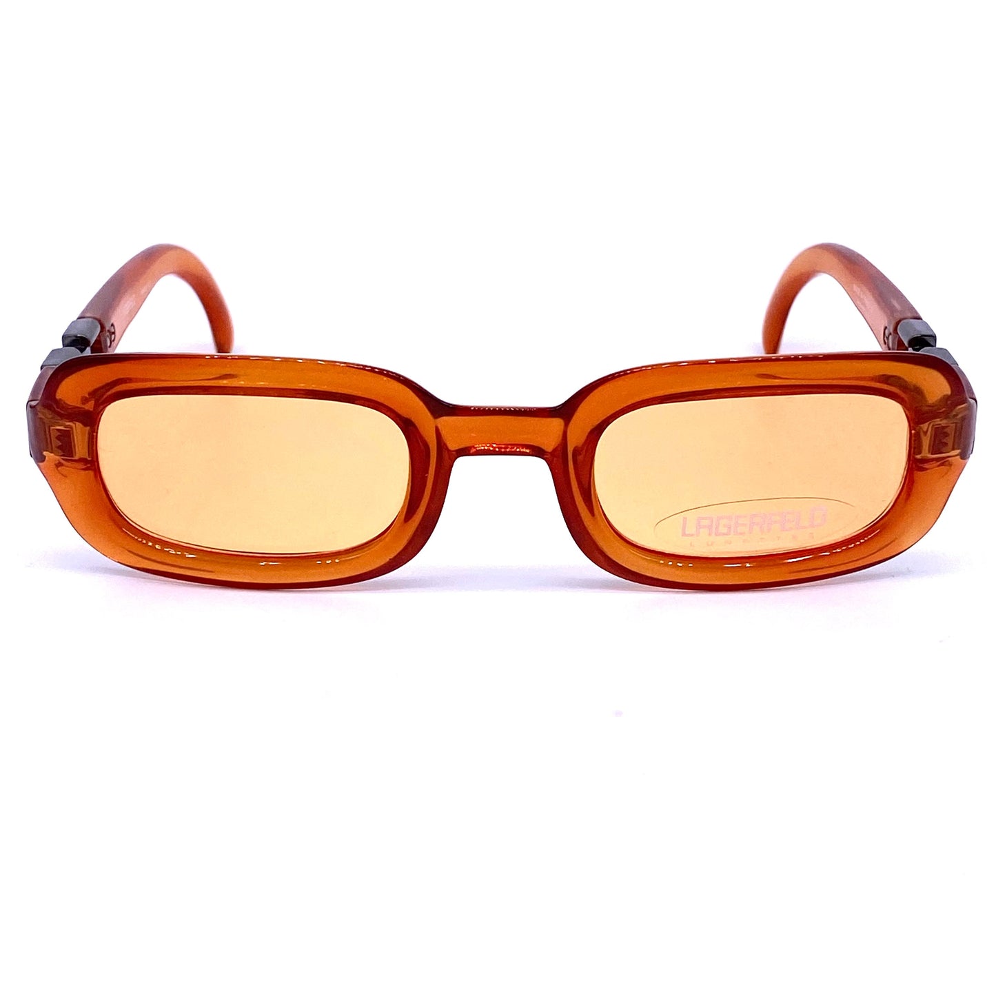 Karl Lagerfeld square orange sunglasses with chain temples detail, NOS 90s France