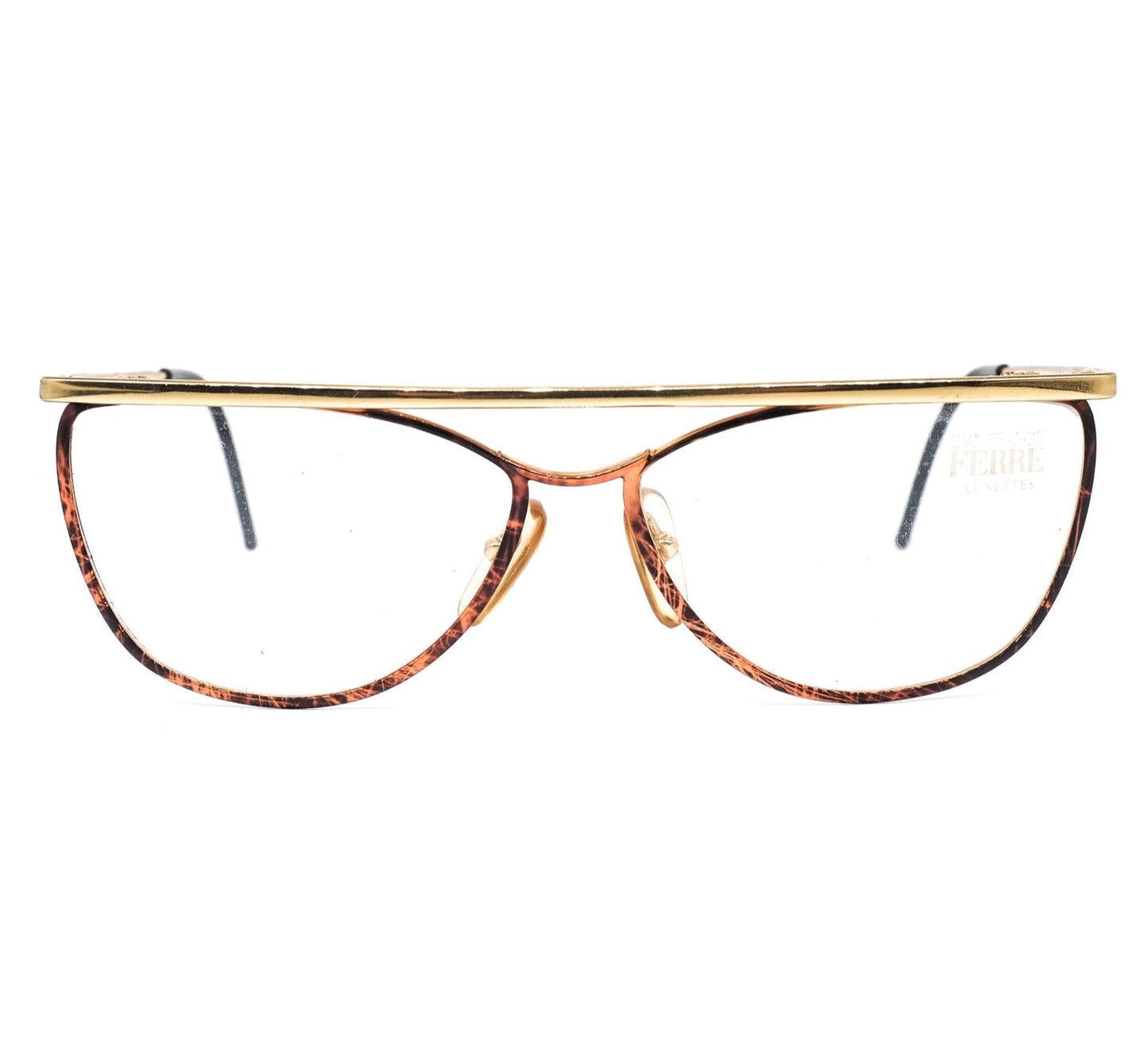 Gianfranco Ferré GFF 39 modernist slim golden metal flat top eyeglasses frames, 1990s NOS Italy