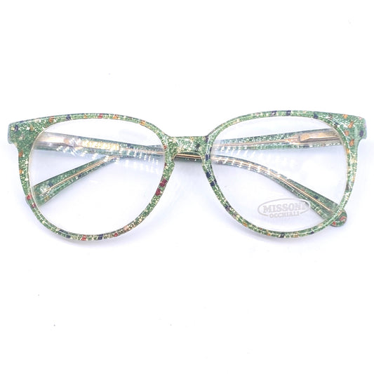 Missoni M507 iconic real fabric inlaid square unisex frames, green base with multicolor dots, NOS 80z