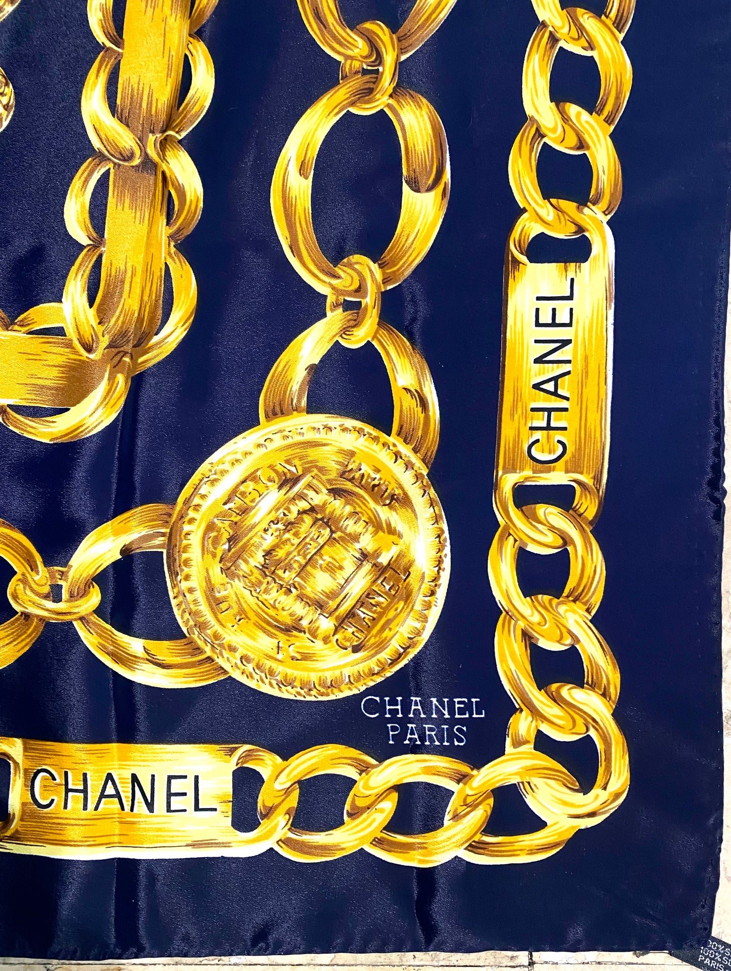 Chanel Paris iconic golden chains silk scarf, great condition