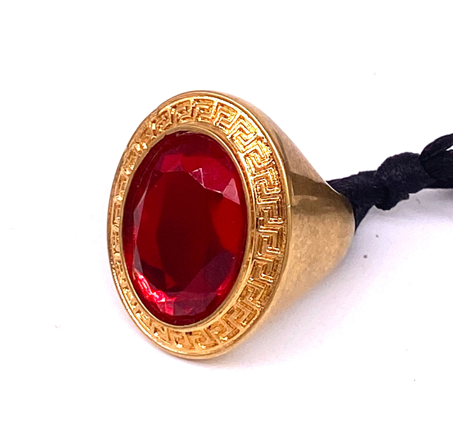 Versace red crystal ring with green framing, BNWT & Box