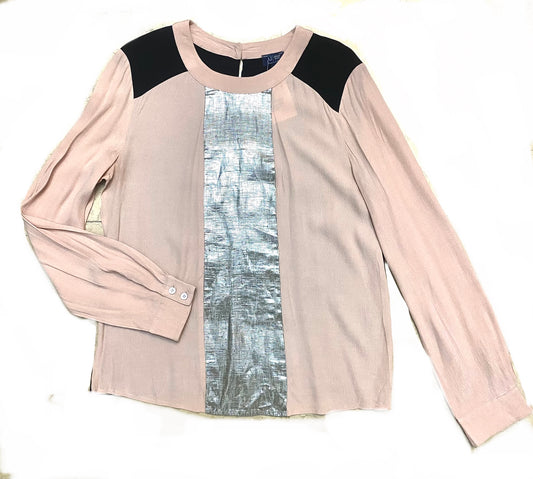 Armani Jeans stunning pink- black satin blouse with silver metallic insert, sz 42