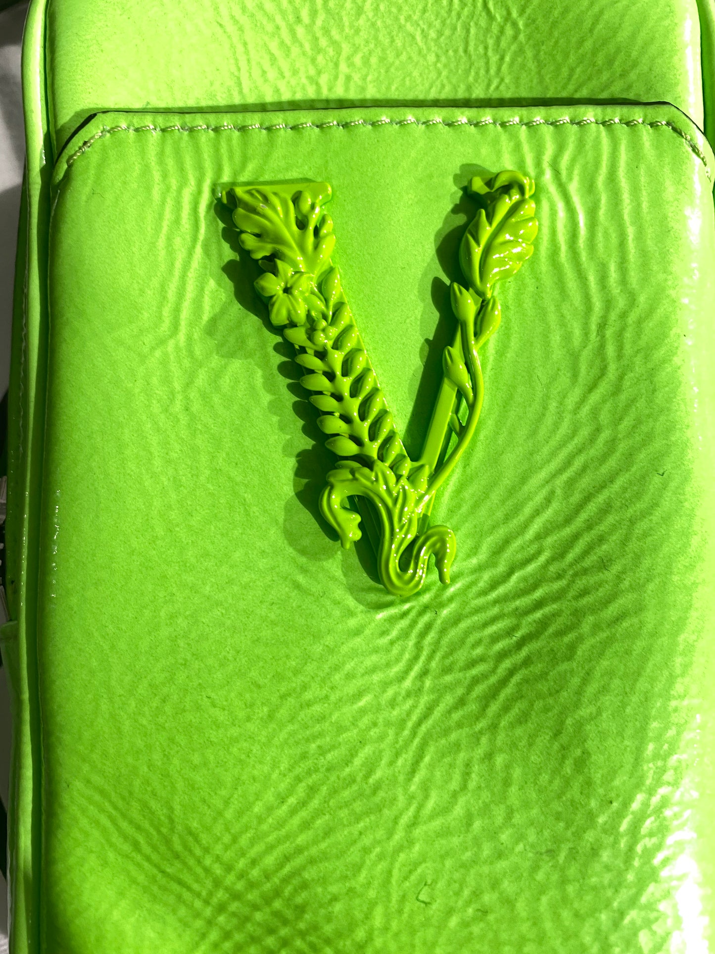 Versace Virtus V acid green small bag w neck strap