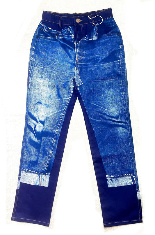Jean’s Paul Gaultier NOS 90s conceptual jeans print trousers, sz 38