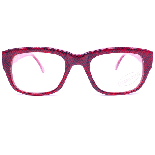 Missoni M107 iconic red chevron fabric inlaid square unisex frames, red base w black stripes, NOS 80s