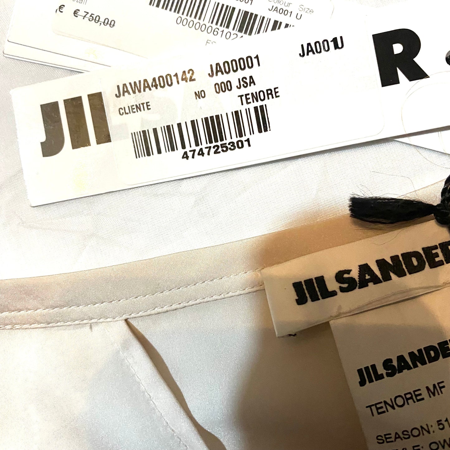 Jil Sander S/S 2015 classy minimalist ecru silk & brown cotton dress, beautiful asymmetric pattern, New, W-Tags