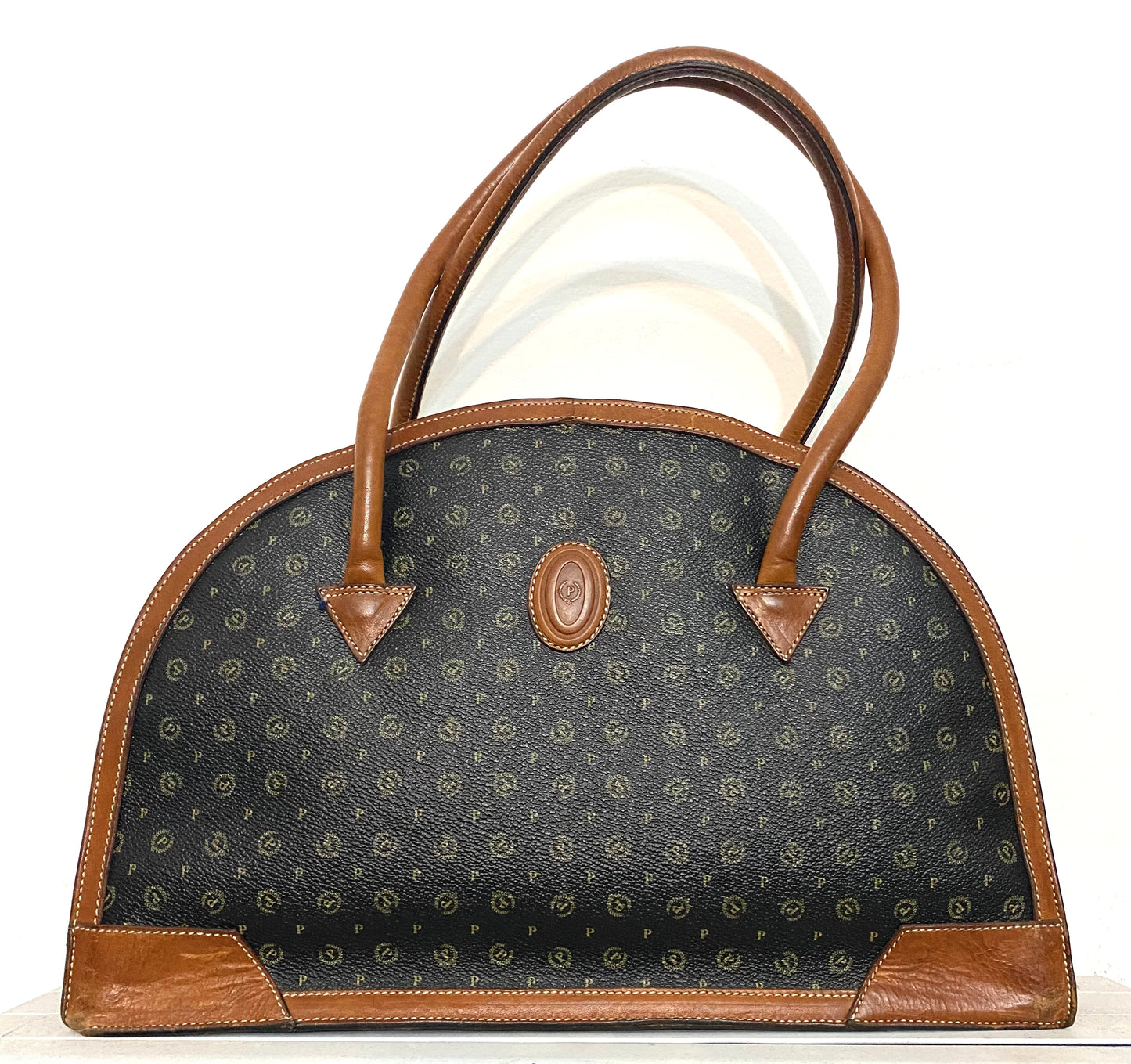 Pollini classy monogram brown 1980s hand bag, minty