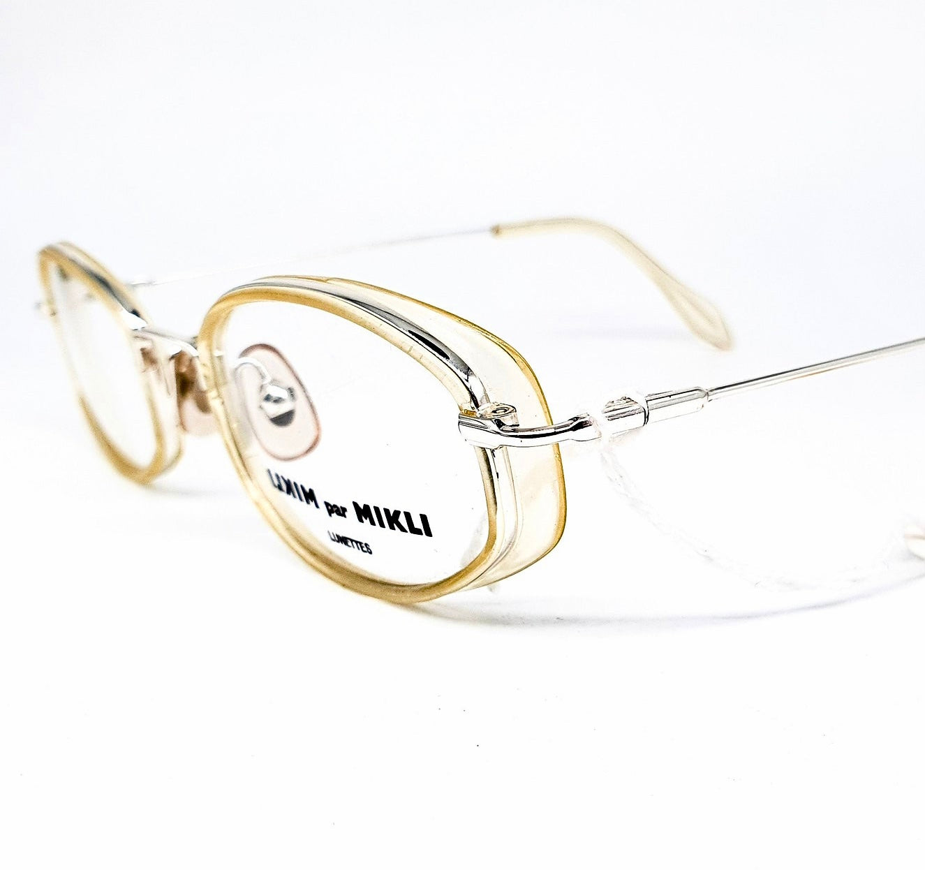 Alain Milki 8718 Vintage clear light yellow square Eyeglasses Frame, 90s NOS handmade in France