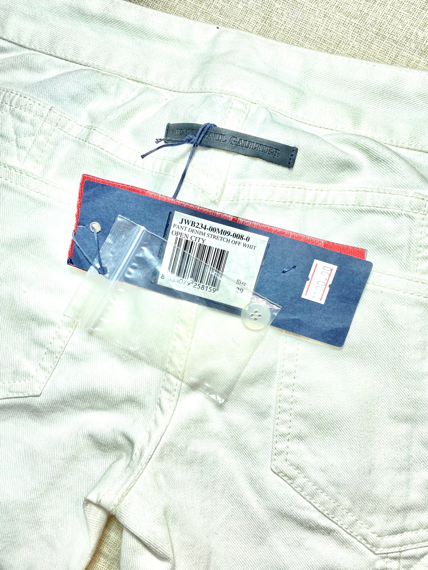 Jean’s Paul Gaultier white stretch denim capri trousers w laces