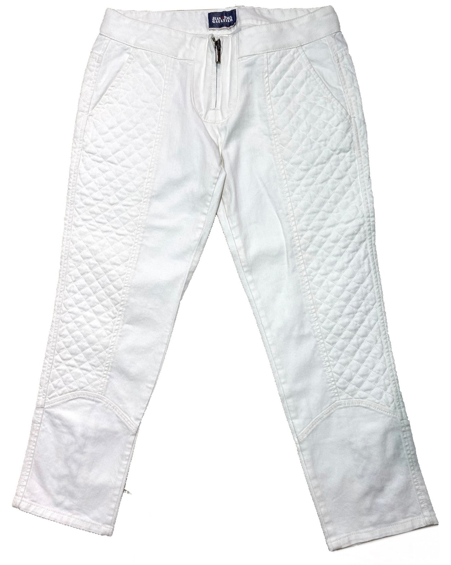 Jean’s Paul Gaultier white stretch denim capri trousers w laces