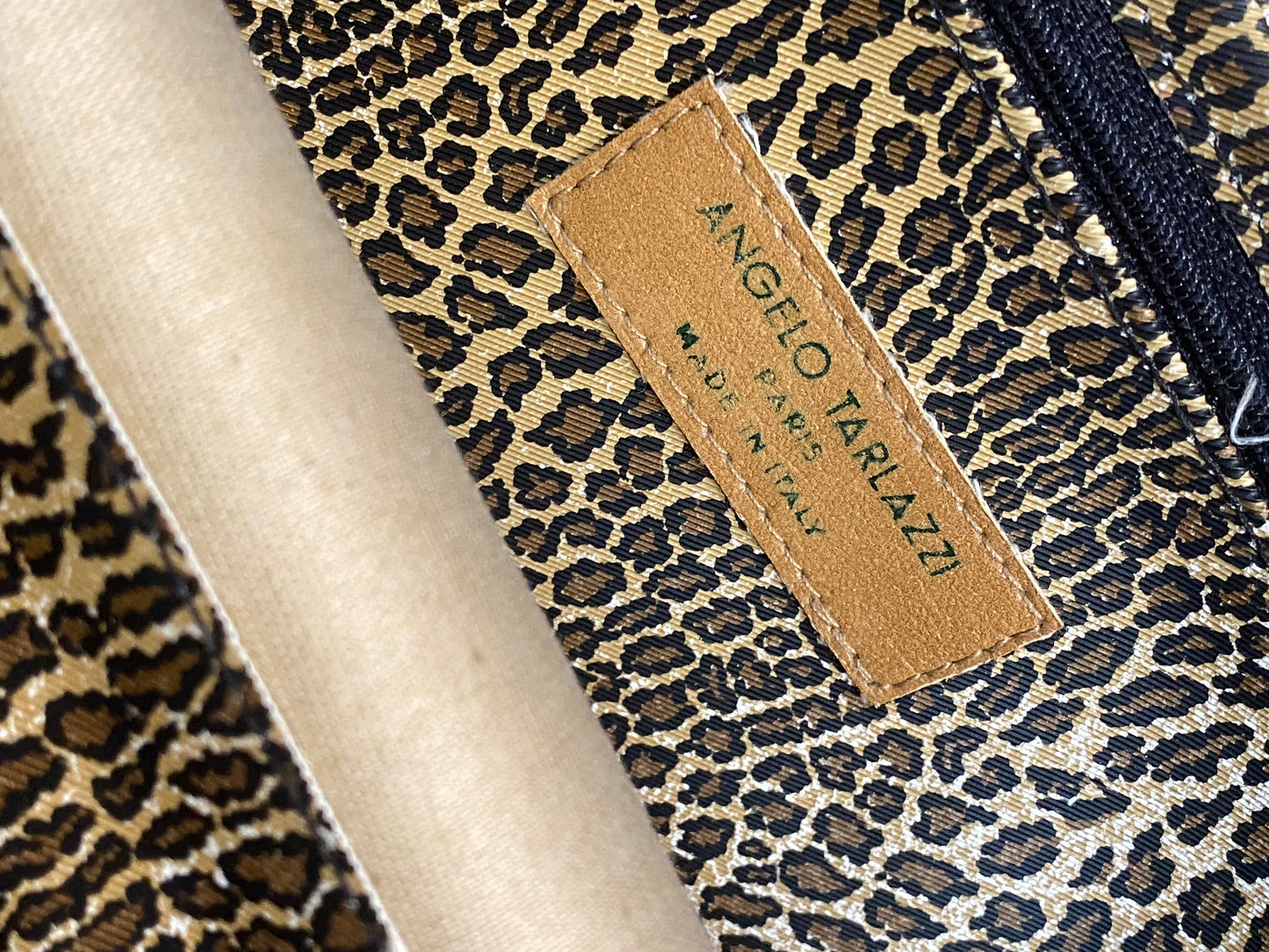 Angelo Tarlazzi cheetah canvas/ tan leather folder bag, NOS 80s