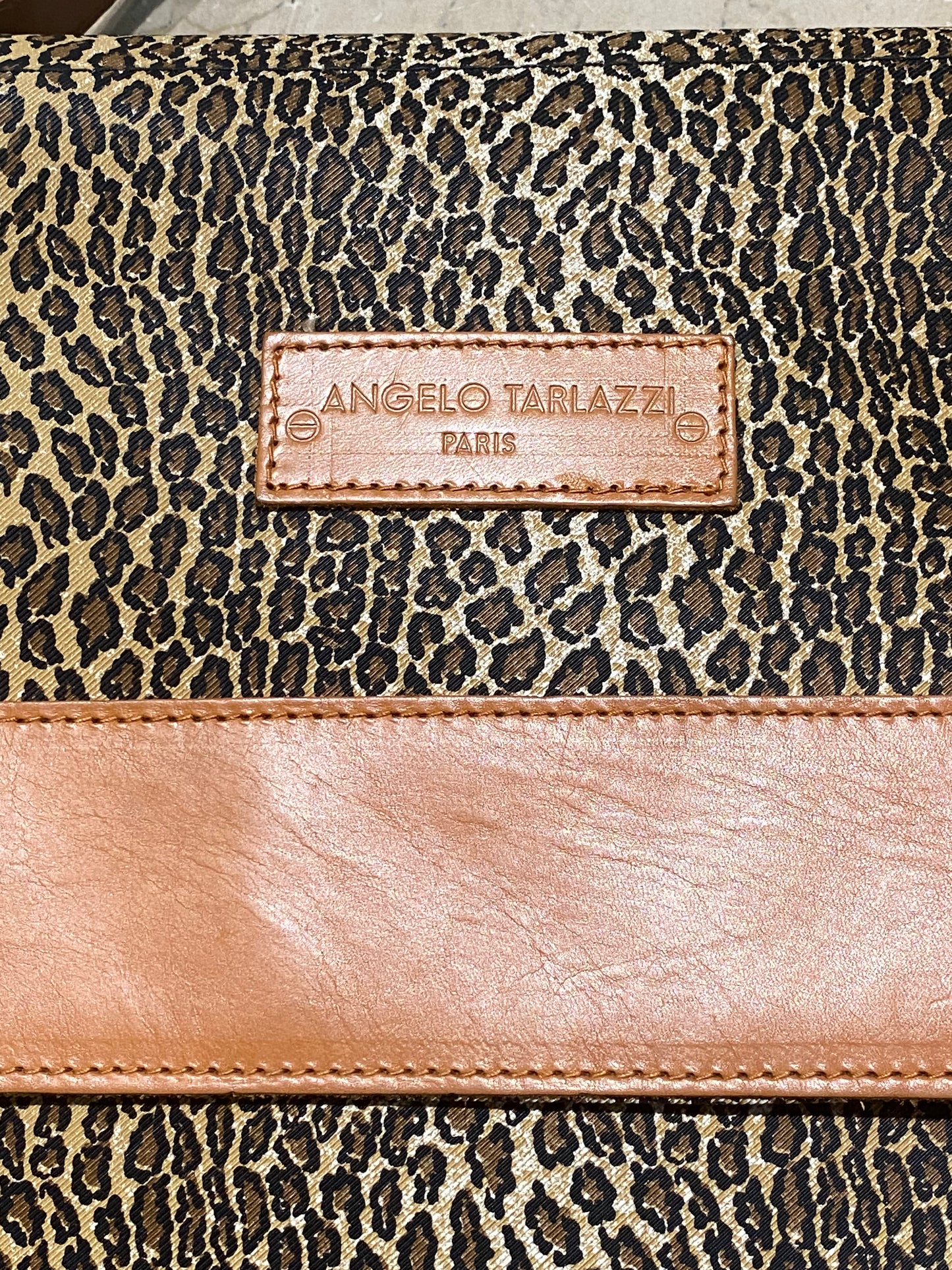 Angelo Tarlazzi cheetah canvas/ tan leather folder bag, NOS 80s