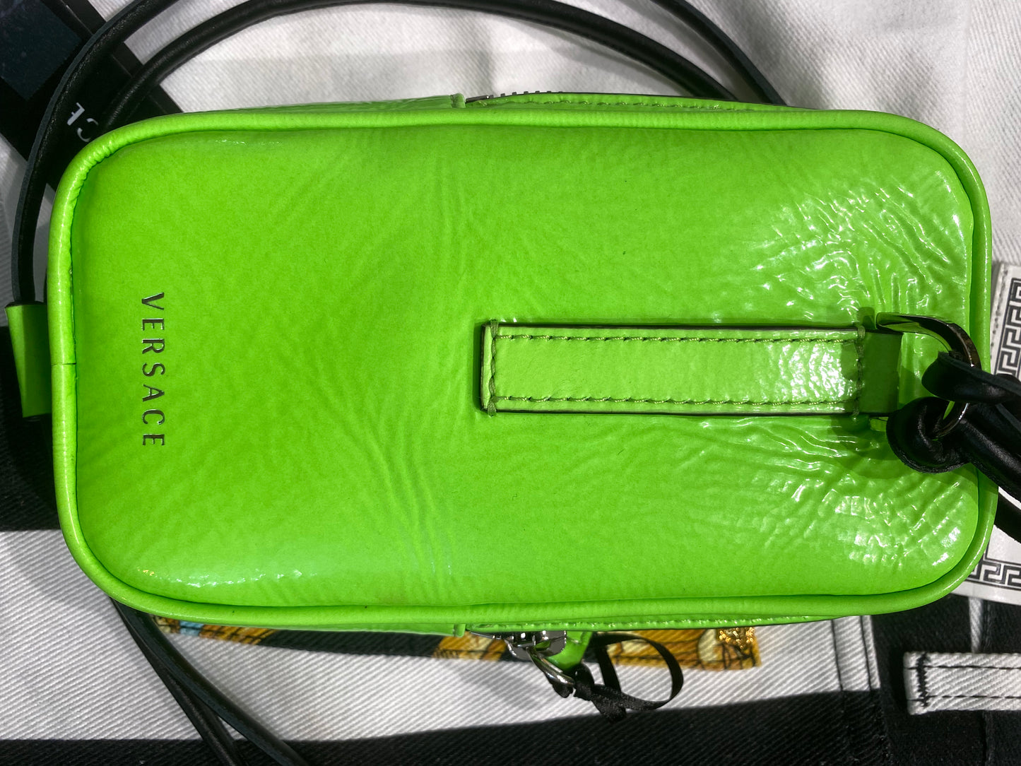 Versace Virtus V acid green small bag w neck strap