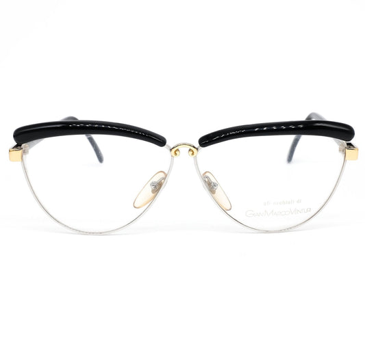 Gian Marco Venturi 018 013 silver metallic cateye eyeglasses with gold and black details, NOS 1990s Italy