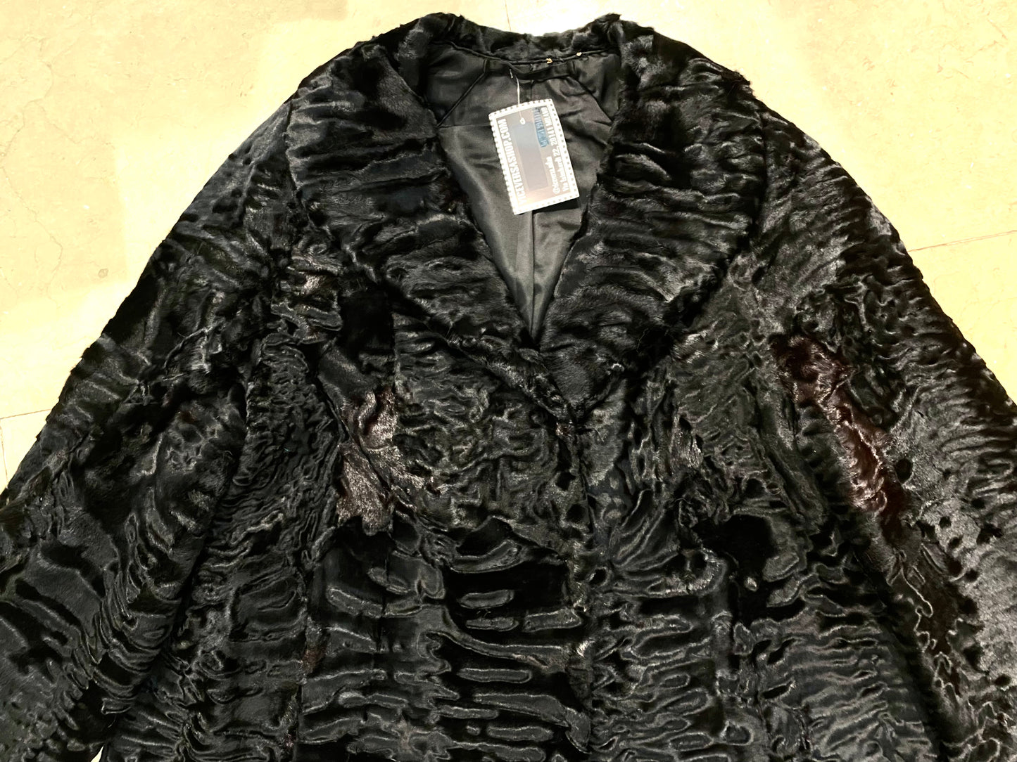 Luxurious Swakara black real fur coat, 80s Italy mint condition